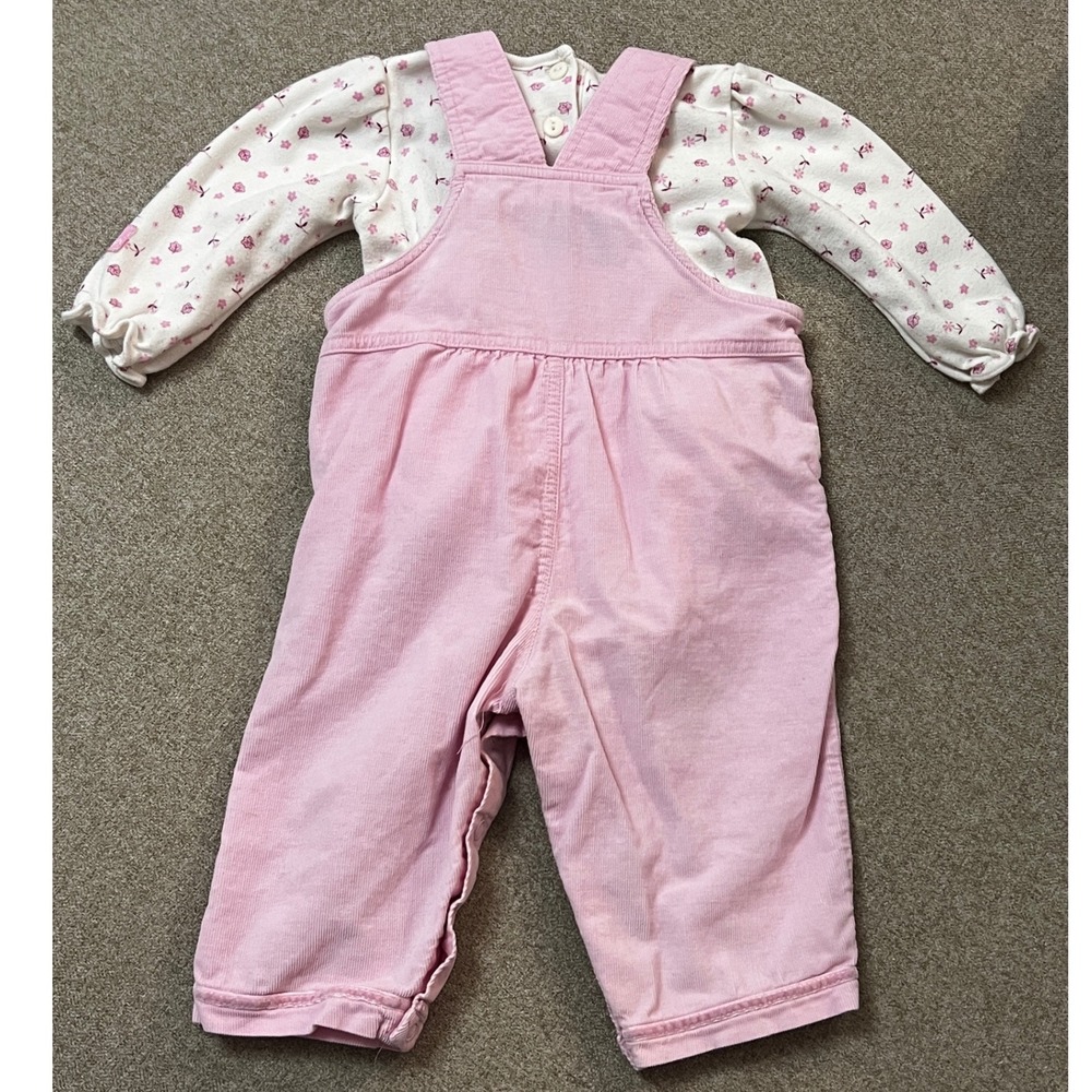 Disney Vtg Winnie the Pooh Pink Corduroy Overalls Floral Bodysuit 12M Y2K 90s - Picture 7 of 14
